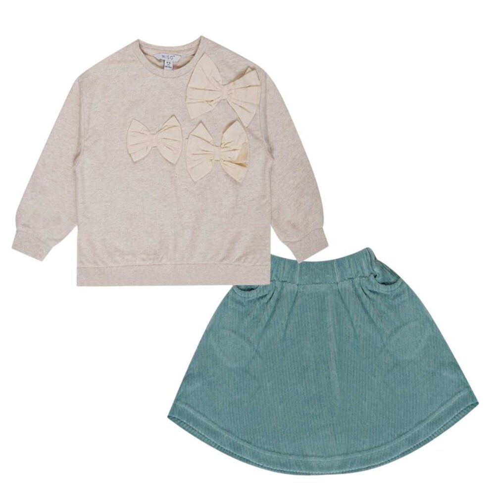 Miso Baby Girls Bow Top & Skirt Set / Cream/Teal